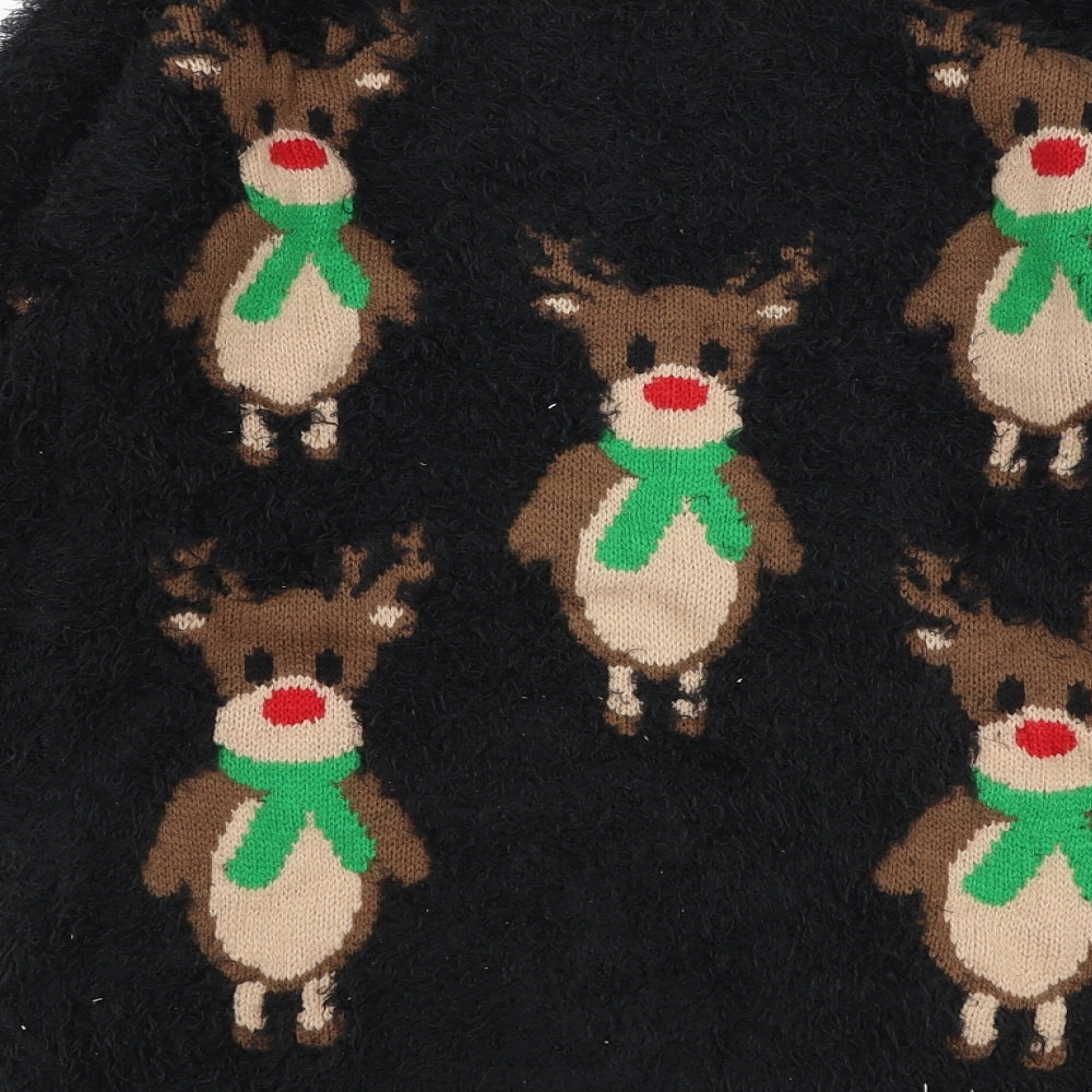 Nutmeg Girls Black Round Neck  Polyester Pullover Jumper Size 12-13 Years  Pullover - Christmas Reindeer