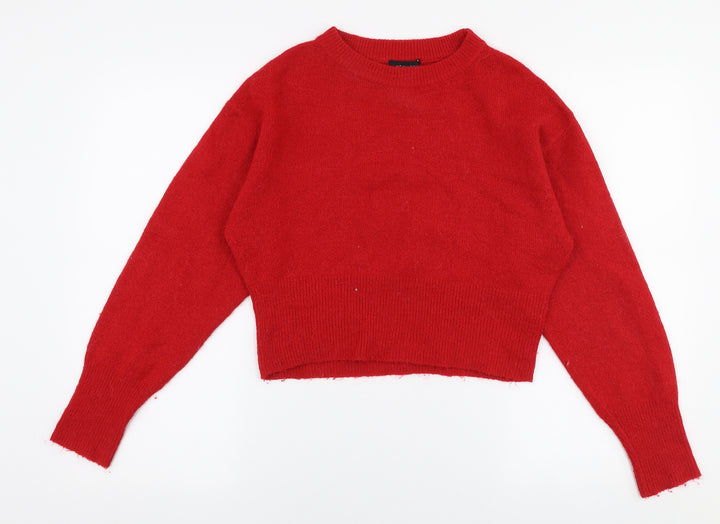 New Look Womens Red Round Neck  Acrylic Pullover Jumper Size S   - Cropped