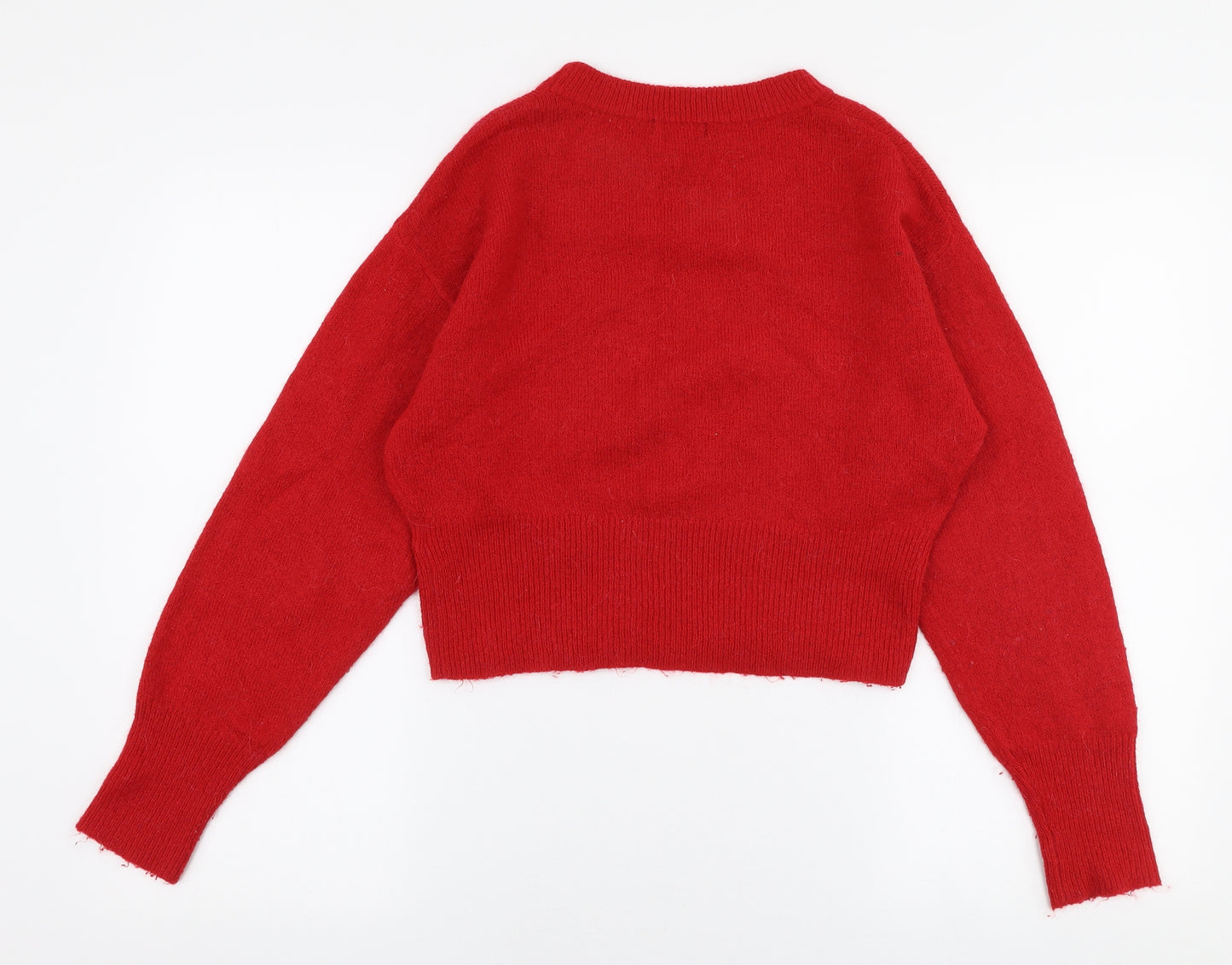 New Look Womens Red Round Neck  Acrylic Pullover Jumper Size S   - Cropped