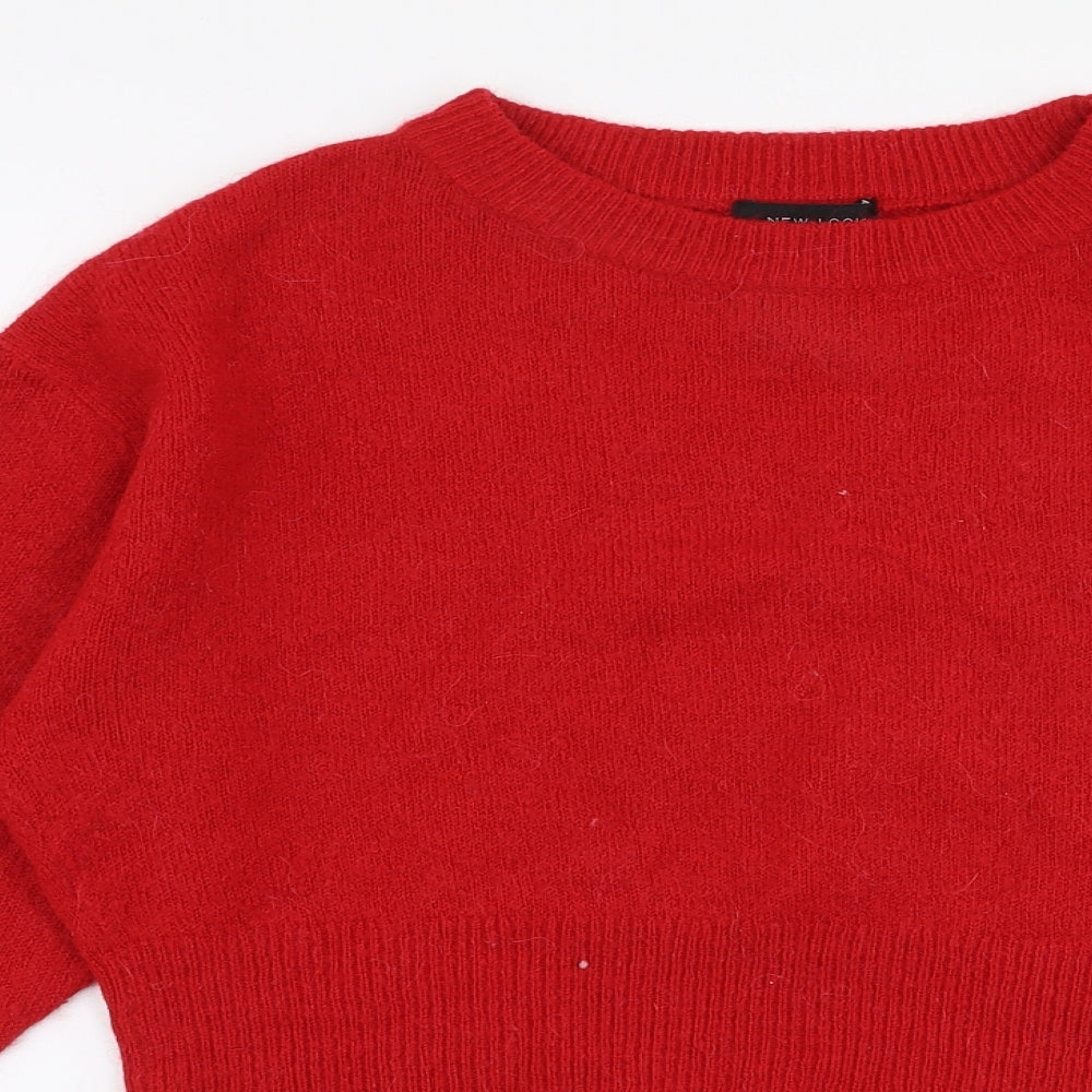 New Look Womens Red Round Neck  Acrylic Pullover Jumper Size S   - Cropped
