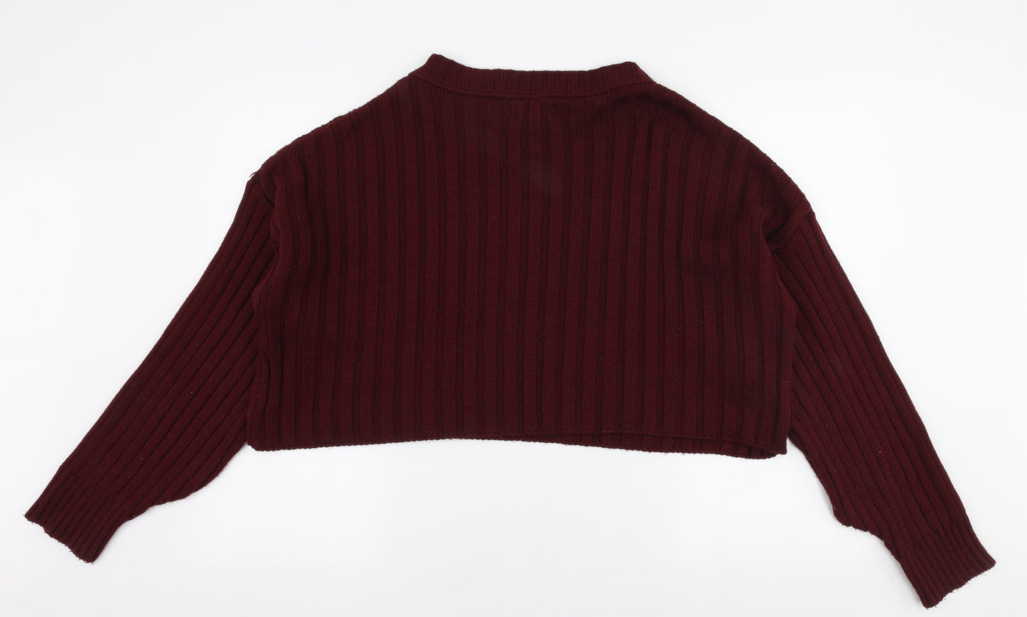 PRETTYLITTLETHING Womens Red Round Neck  Acrylic Pullover Jumper Size 6