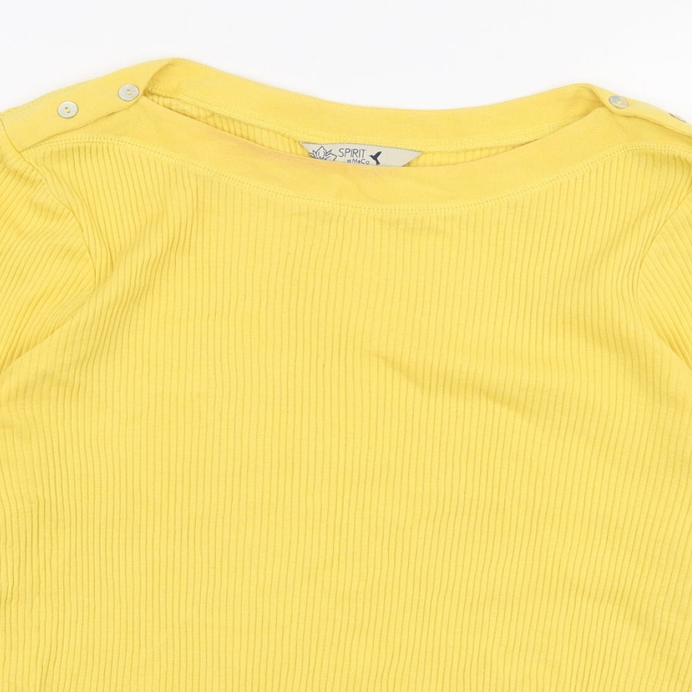 M&Co Womens Yellow  Cotton Basic T-Shirt Size 16 Boat Neck