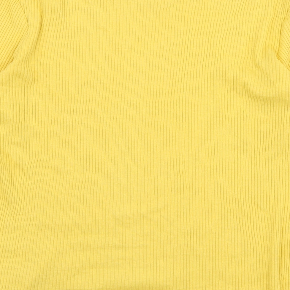 M&Co Womens Yellow  Cotton Basic T-Shirt Size 16 Boat Neck