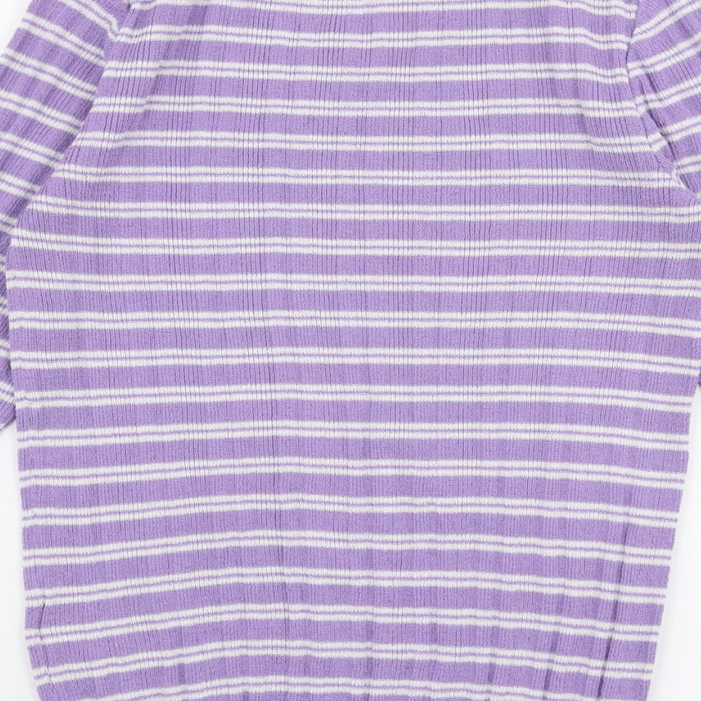 Primark Womens Purple Round Neck Striped Polyester Pullover Jumper Size M