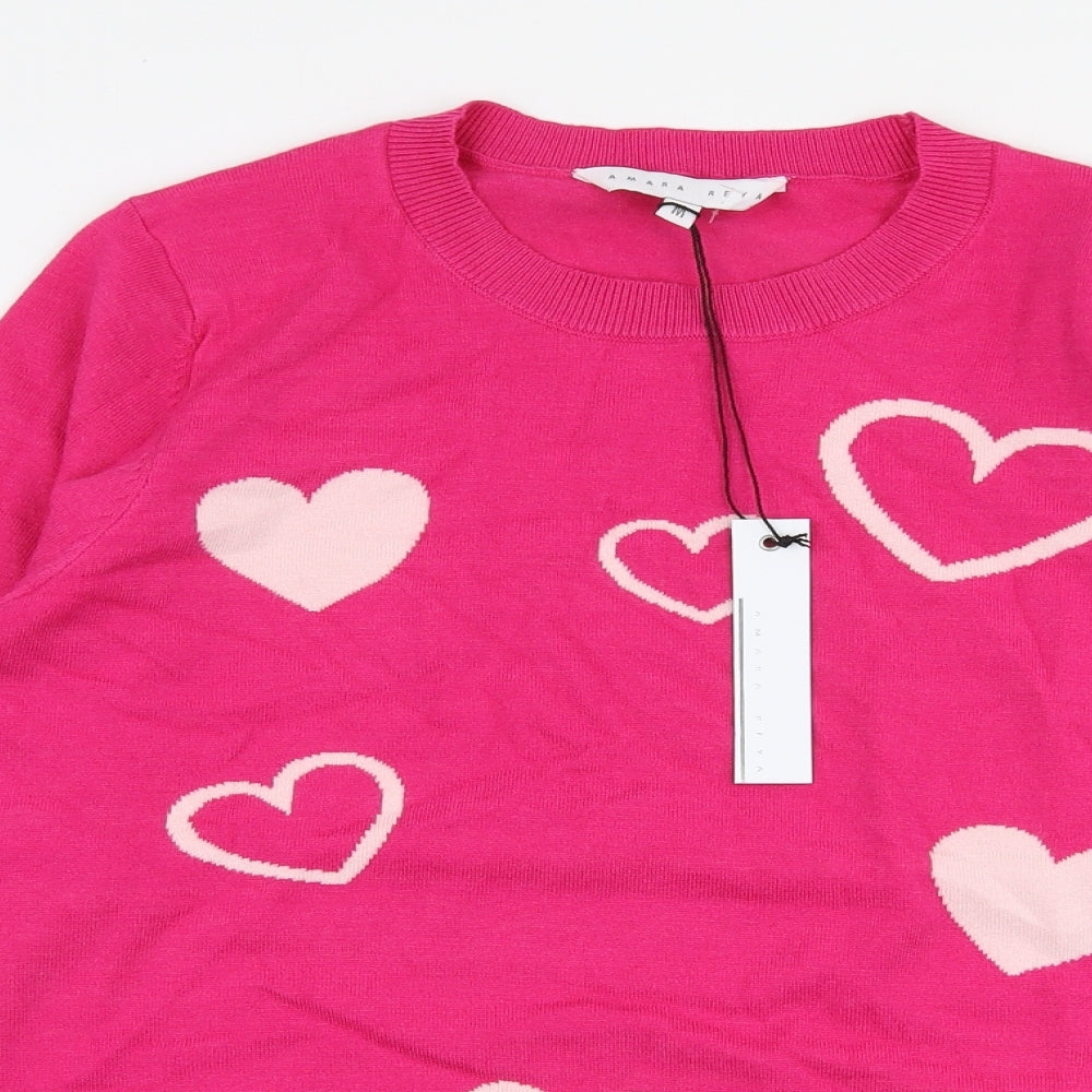 Amara reya Womens Pink Round Neck  Viscose Pullover Jumper Size M   - Hearts