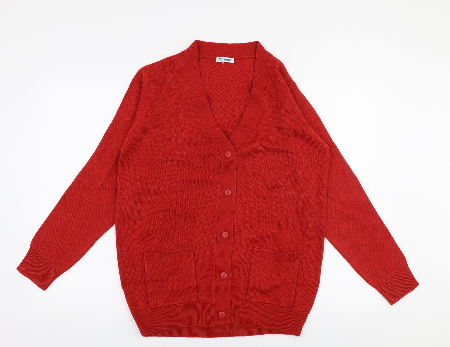Damart Womens Red V-Neck  Acrylic Cardigan Jumper Size 10