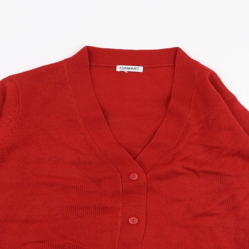 Damart Womens Red V-Neck  Acrylic Cardigan Jumper Size 10