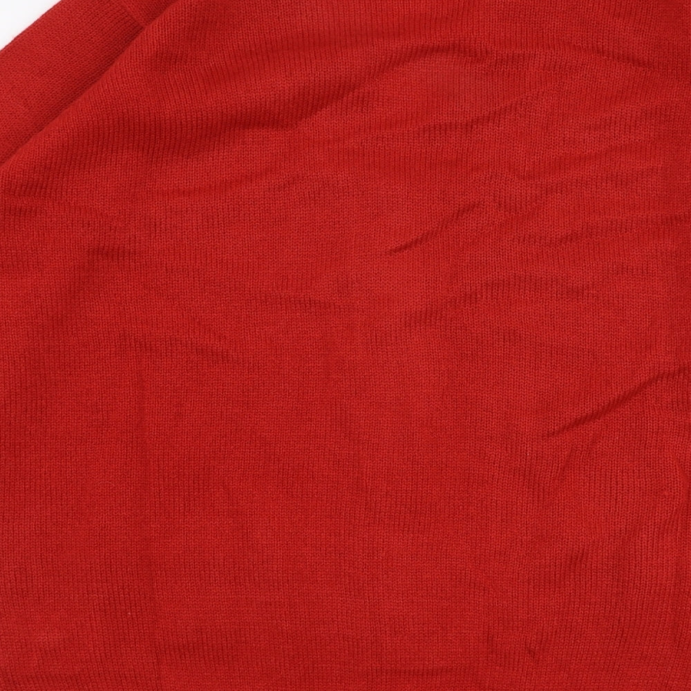 Damart Womens Red V-Neck  Acrylic Cardigan Jumper Size 10