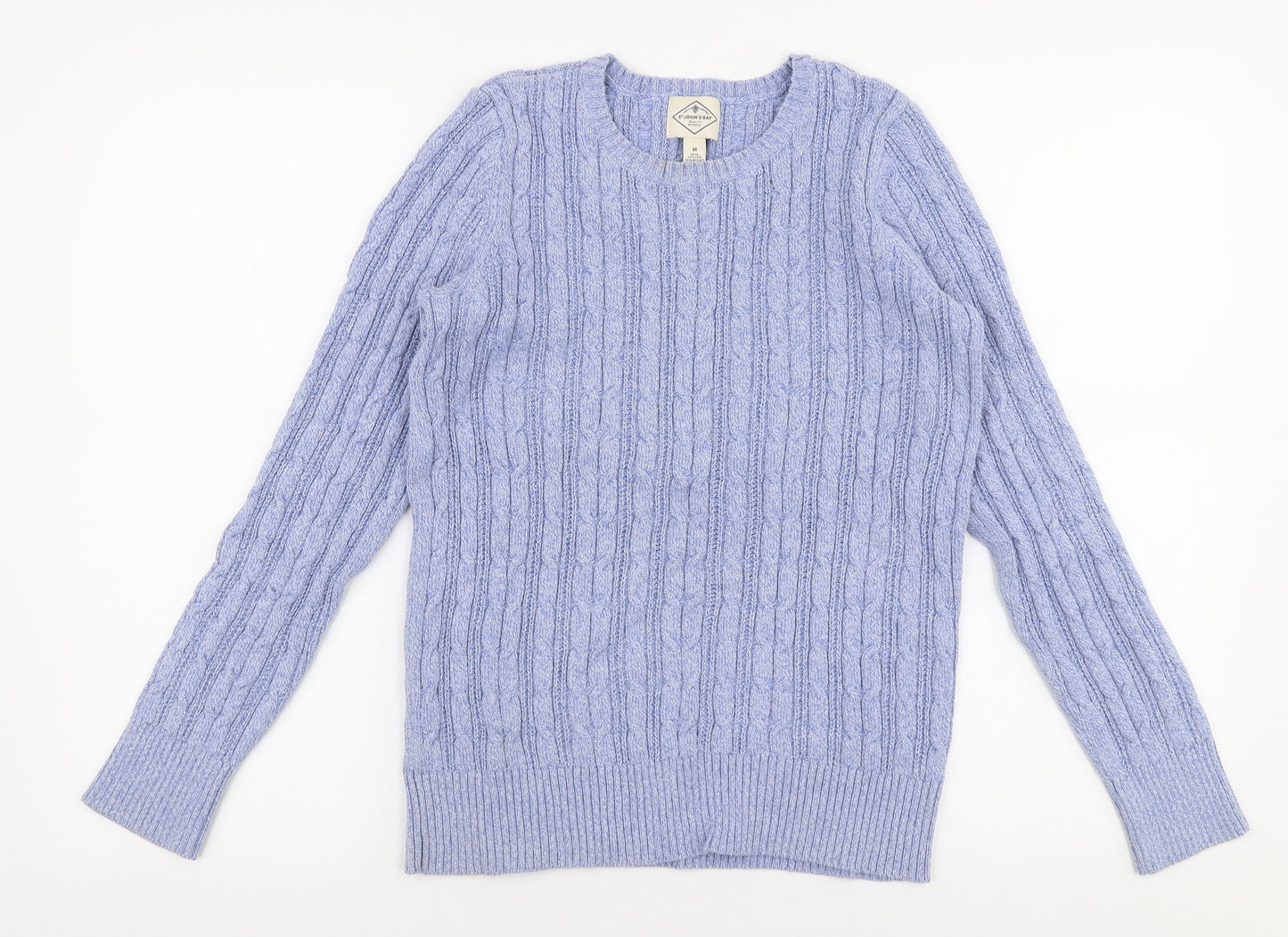 St John's Bay Womens Blue Round Neck  Cotton Pullover Jumper Size M