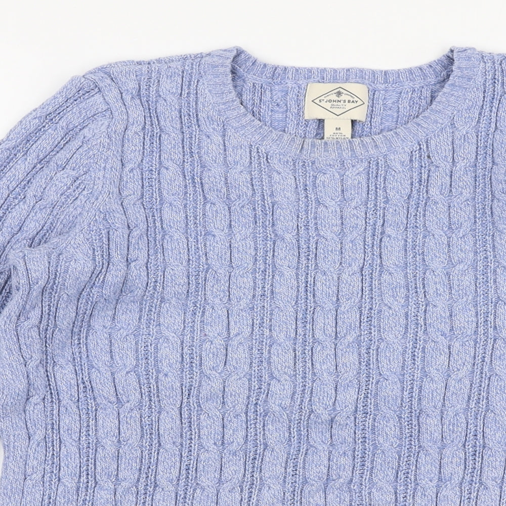 St John's Bay Womens Blue Round Neck  Cotton Pullover Jumper Size M