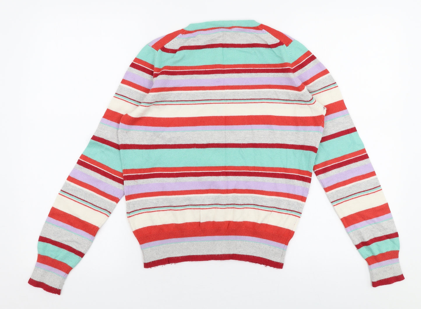 Marks and Spencer Womens Multicoloured V-Neck Striped Viscose Pullover Jumper Size 12