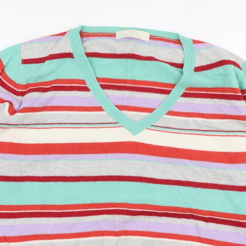 Marks and Spencer Womens Multicoloured V-Neck Striped Viscose Pullover Jumper Size 12