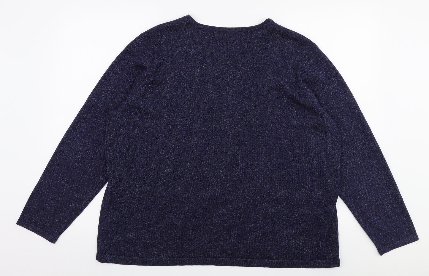 BM Womens Blue Round Neck  Acrylic Pullover Jumper Size XL