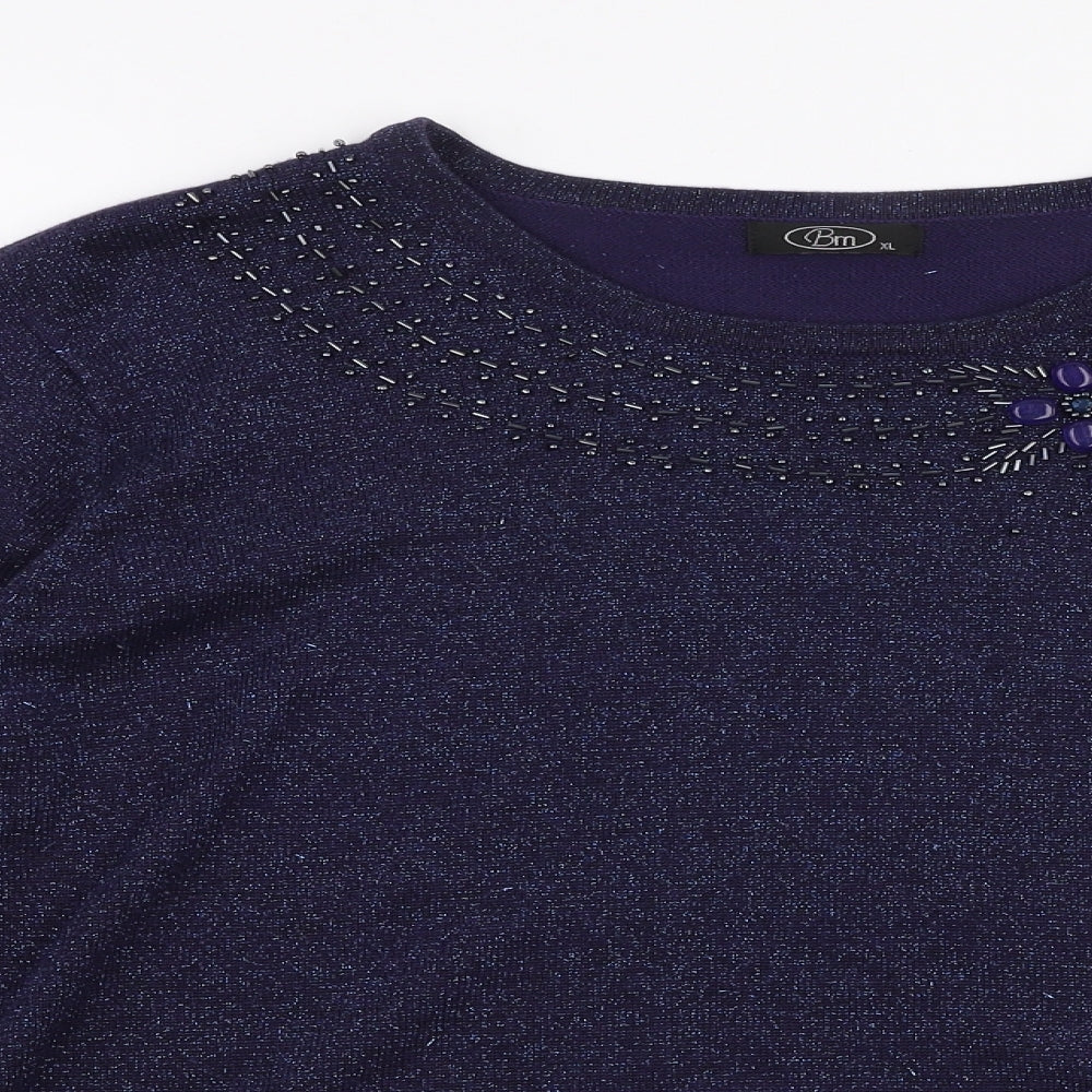 BM Womens Blue Round Neck  Acrylic Pullover Jumper Size XL