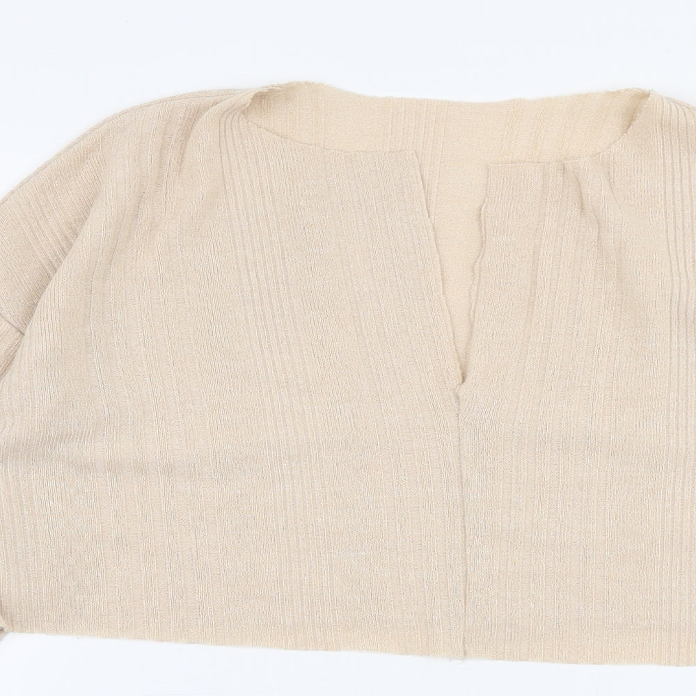 SheIn Womens Beige V-Neck  Polyester Pullover Jumper Size M