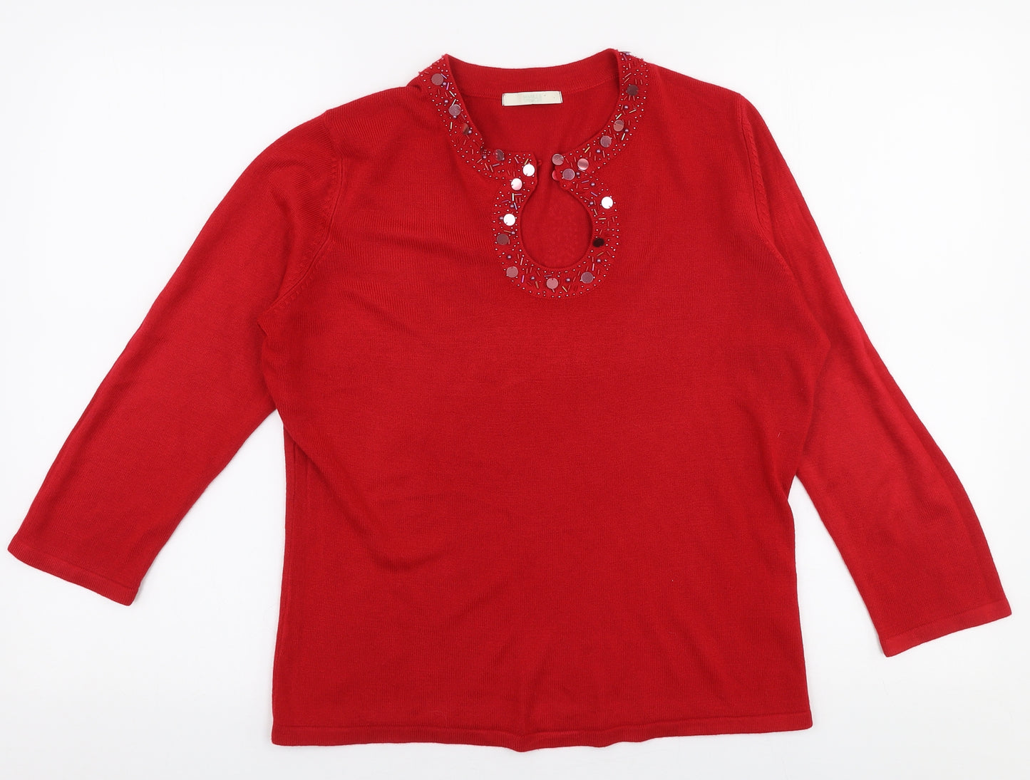 Marks and Spencer Womens Red V-Neck  Acrylic Pullover Jumper Size 14