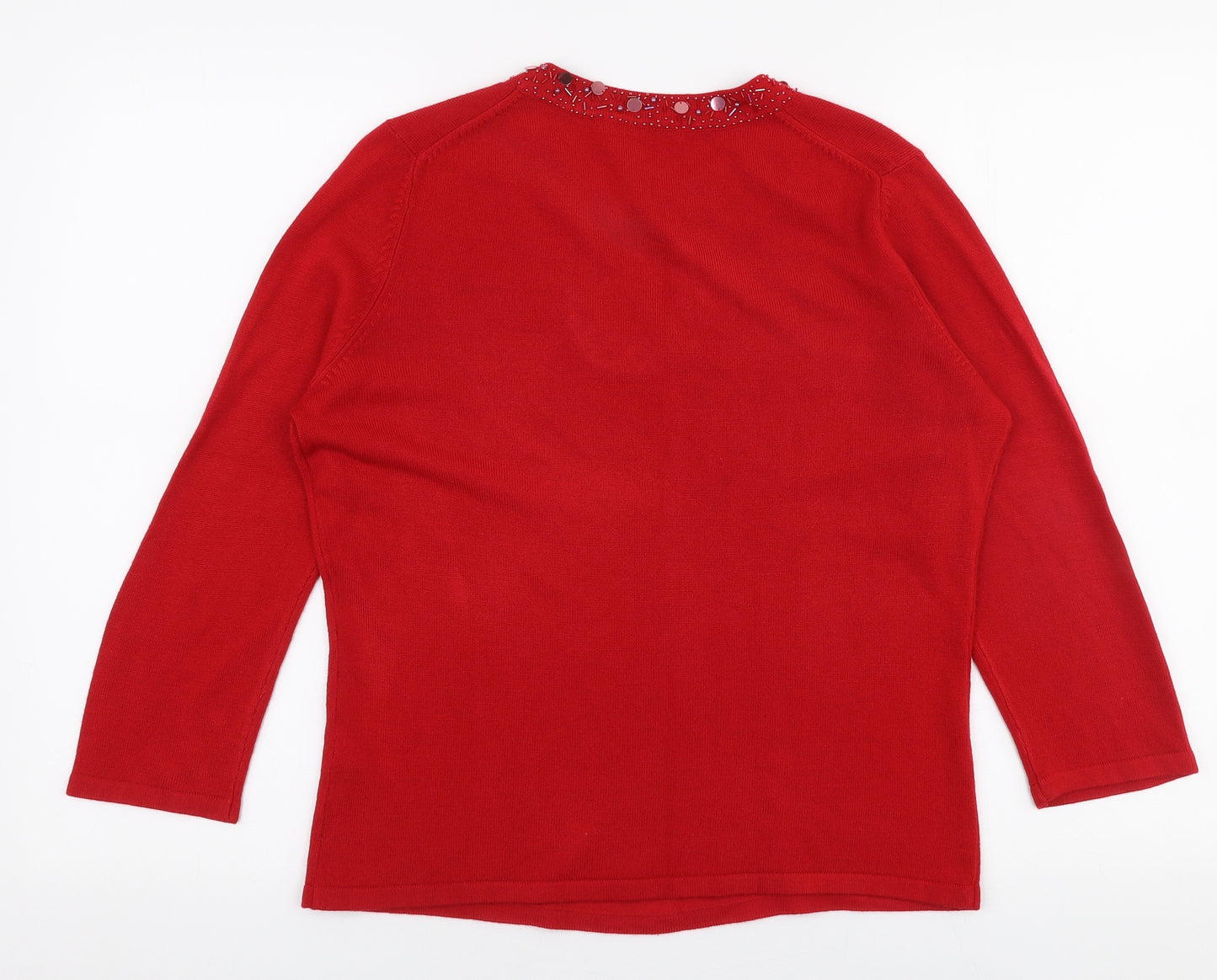 Marks and Spencer Womens Red V-Neck  Acrylic Pullover Jumper Size 14