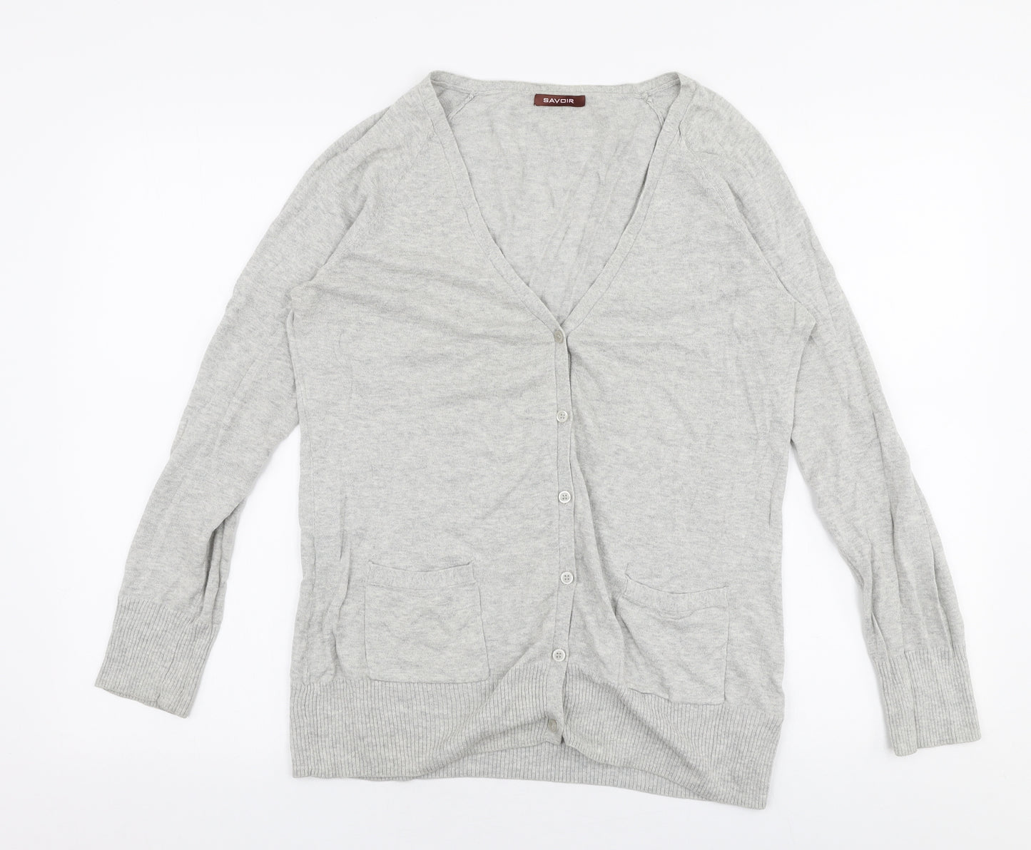 Saviour Womens Grey V-Neck  100% Cotton Cardigan Jumper Size 14