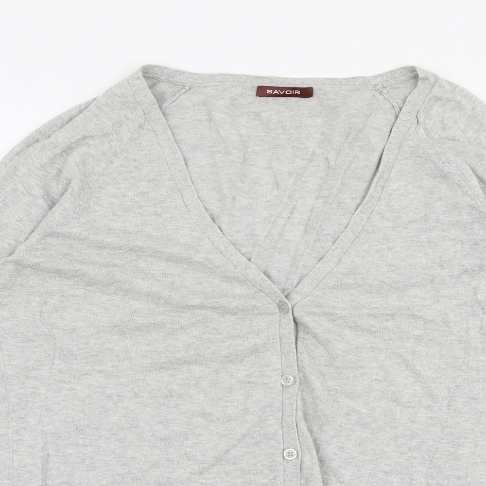 Saviour Womens Grey V-Neck  100% Cotton Cardigan Jumper Size 14