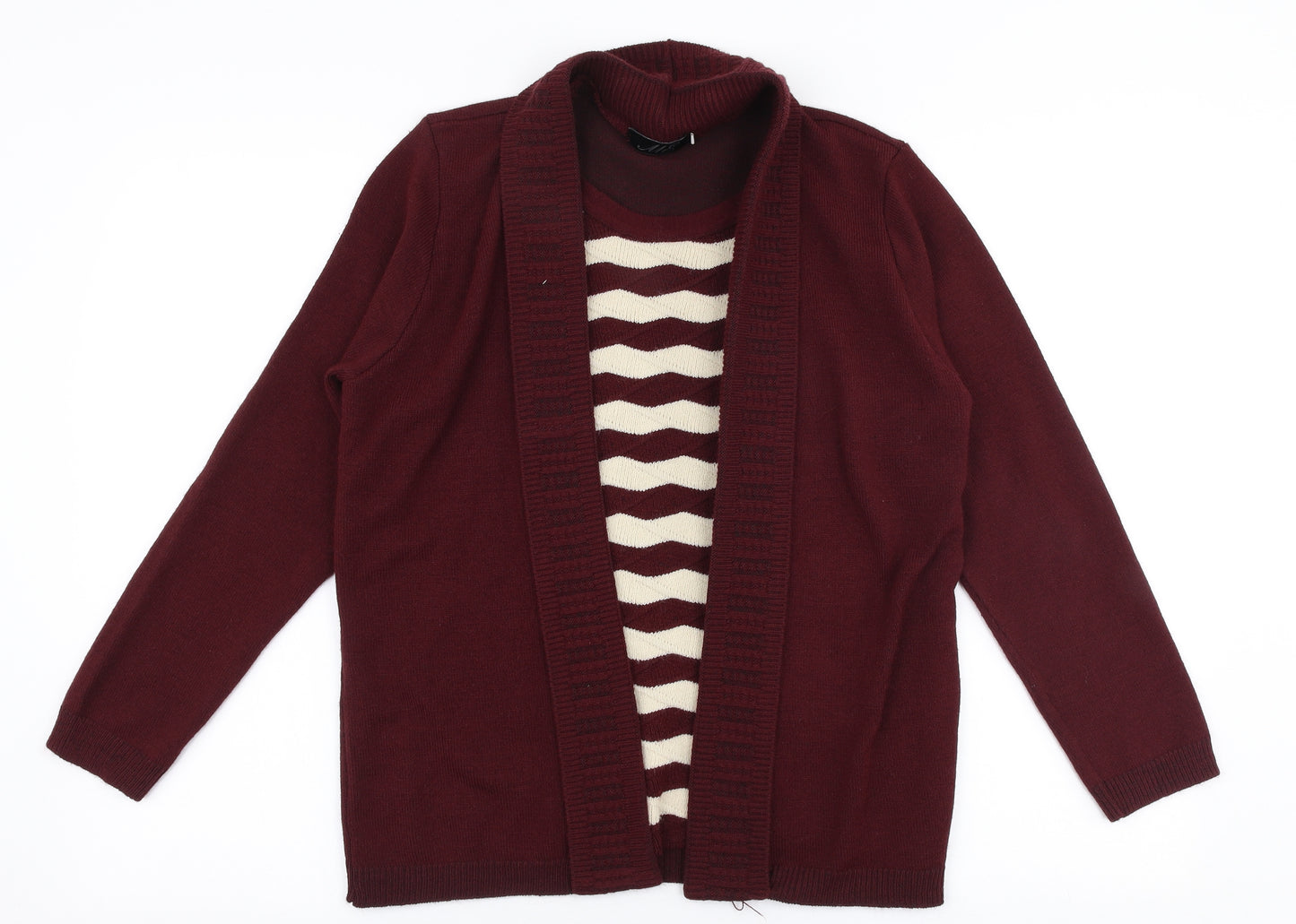 Me Womens Red Round Neck Striped Acrylic Cardigan Jumper Size S