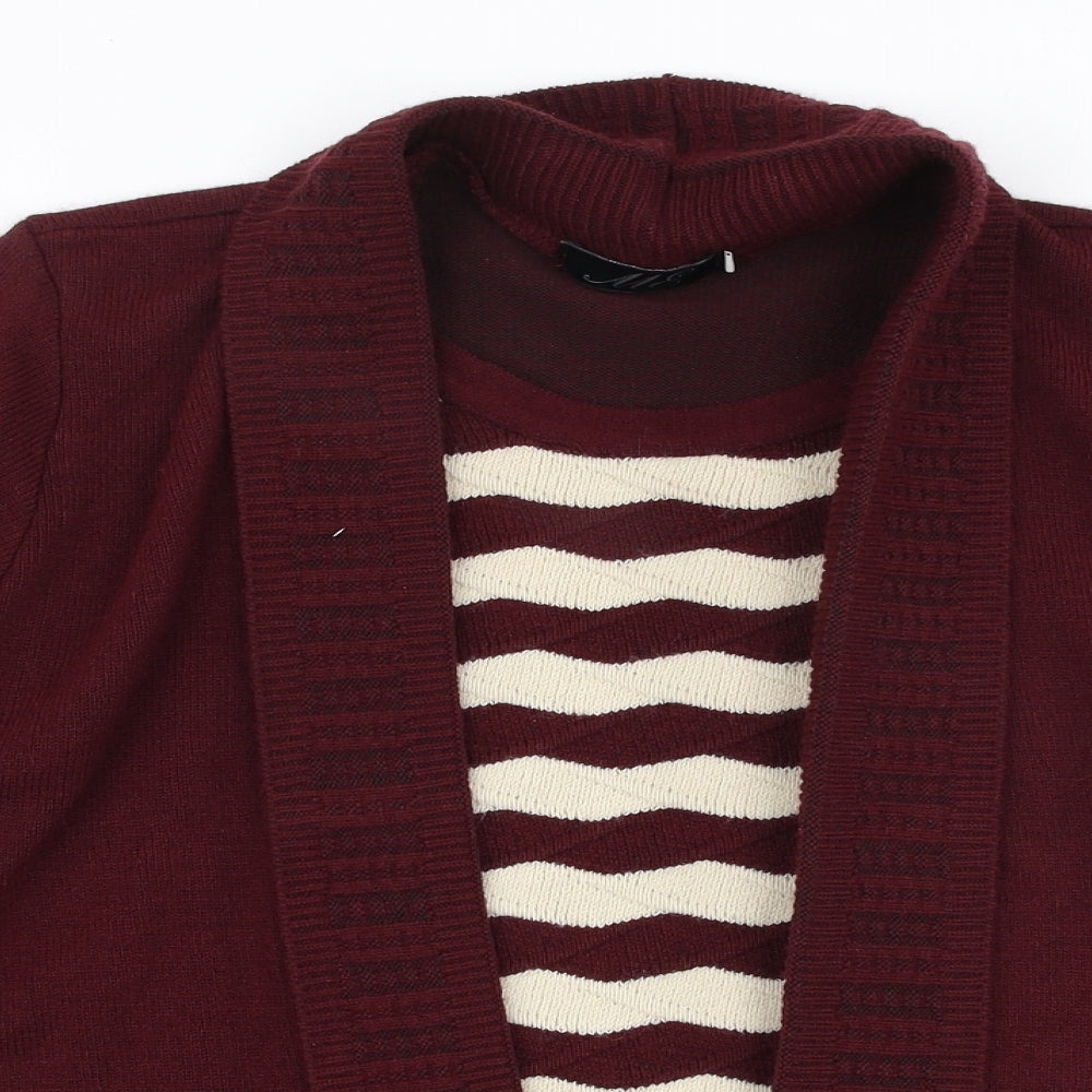 Me Womens Red Round Neck Striped Acrylic Cardigan Jumper Size S