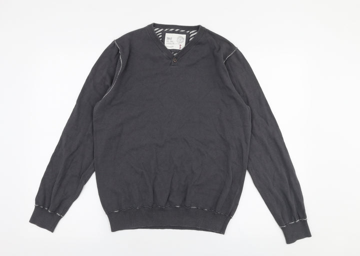 BHS Mens Grey V-Neck Cotton Pullover Jumper Size S