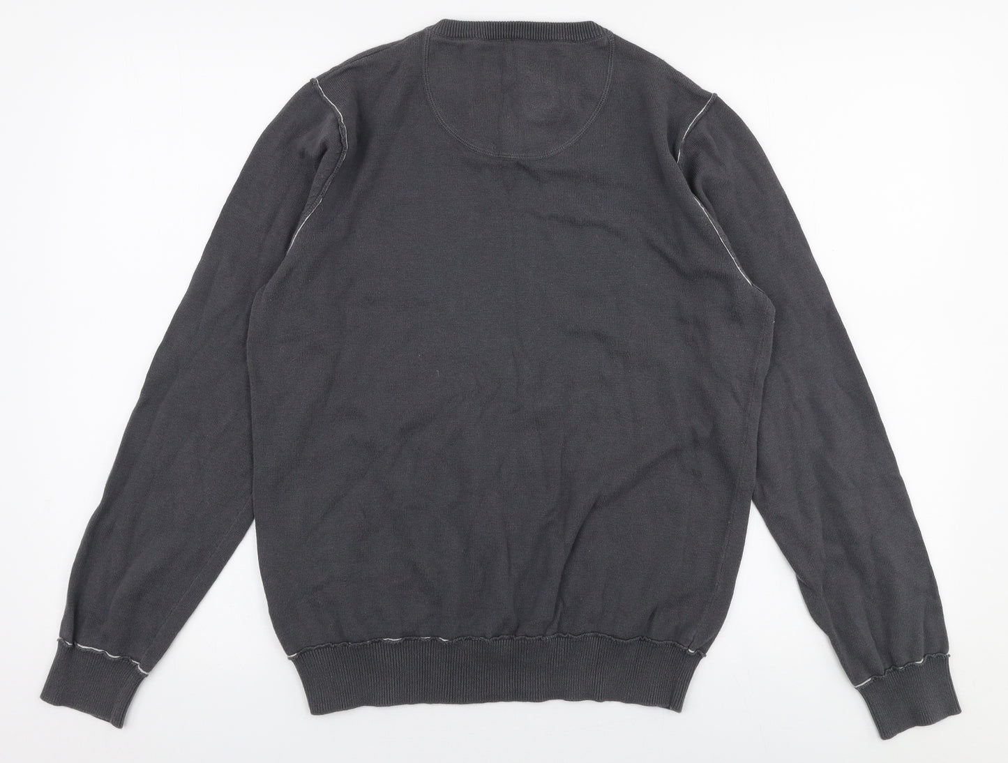 BHS Mens Grey V-Neck  Cotton Pullover Jumper Size S