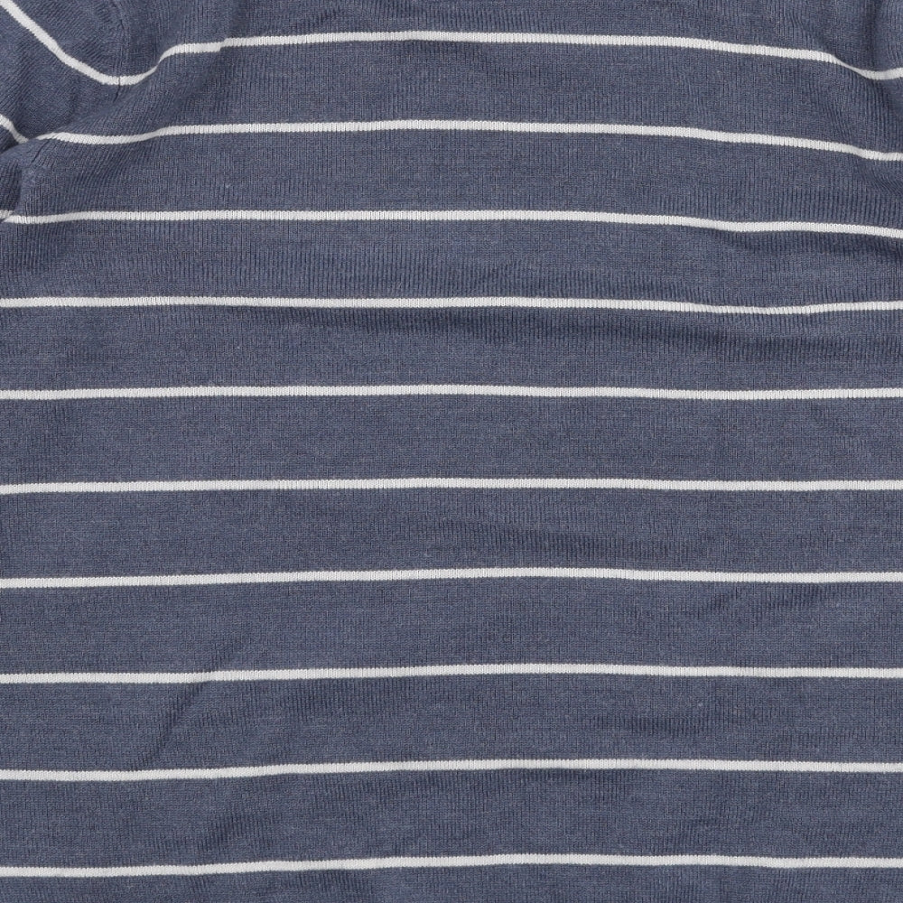 TU Mens Blue V-Neck Striped Acrylic Pullover Jumper Size S