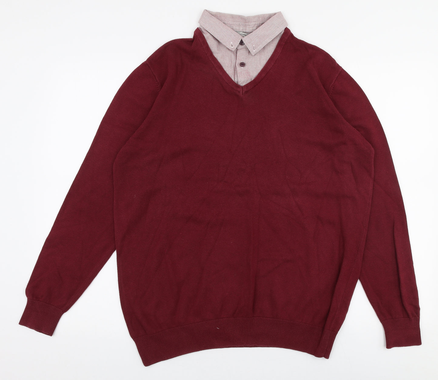 George Mens Red Collared  Cotton Pullover Jumper Size L