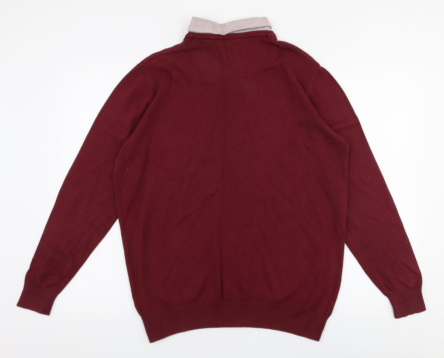 George Mens Red Collared  Cotton Pullover Jumper Size L