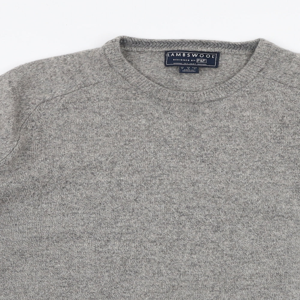 F&F Mens Grey Round Neck  Wool Pullover Jumper Size M