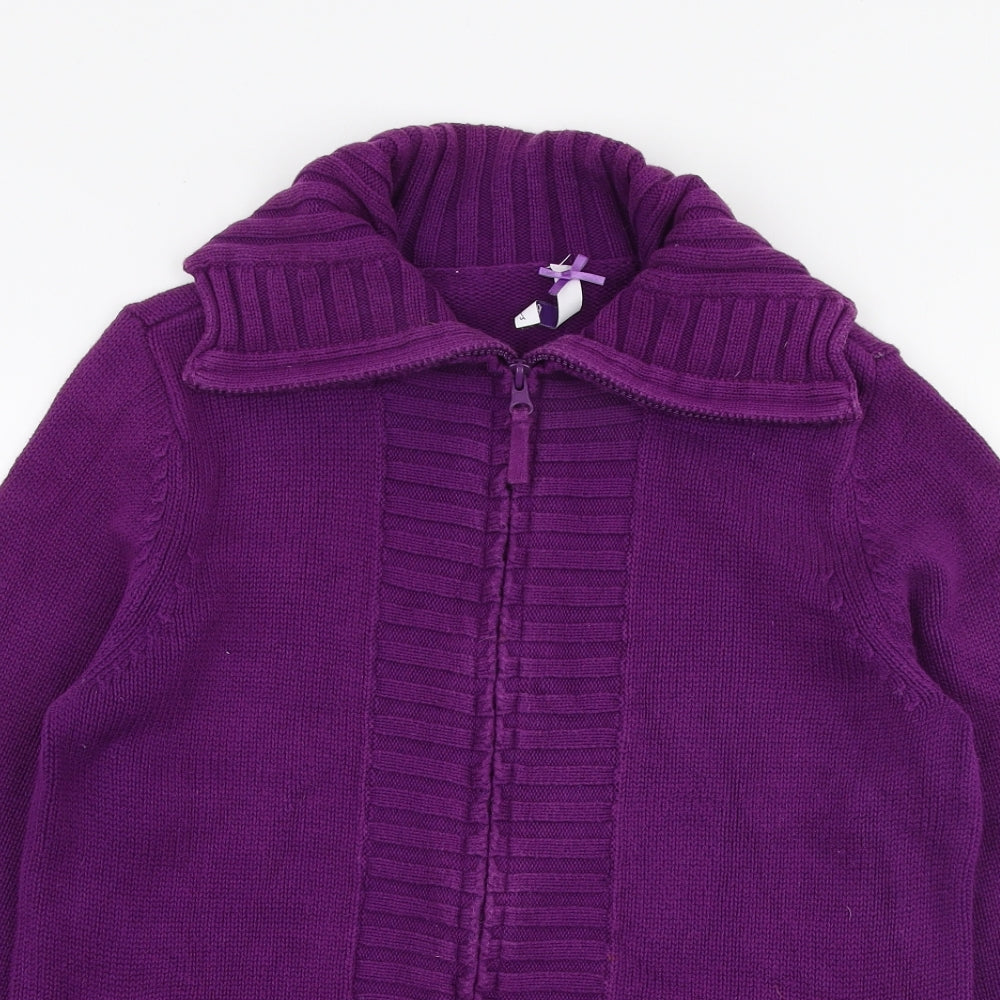 BHS Womens Purple Collared  Cotton Cardigan Jumper Size 10