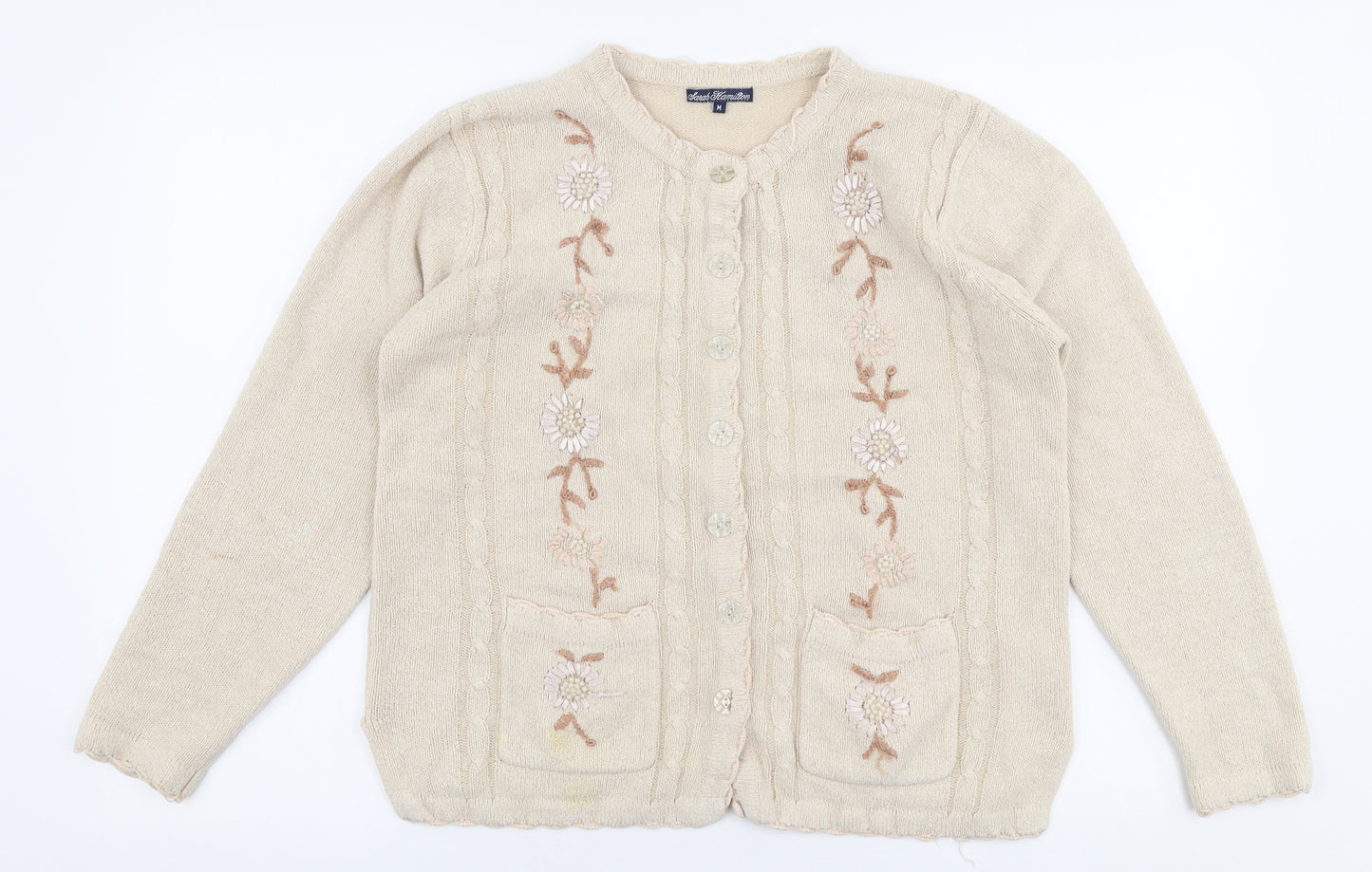 Sarah Hamilton Womens Beige Round Neck  Polyester Cardigan Jumper Size M