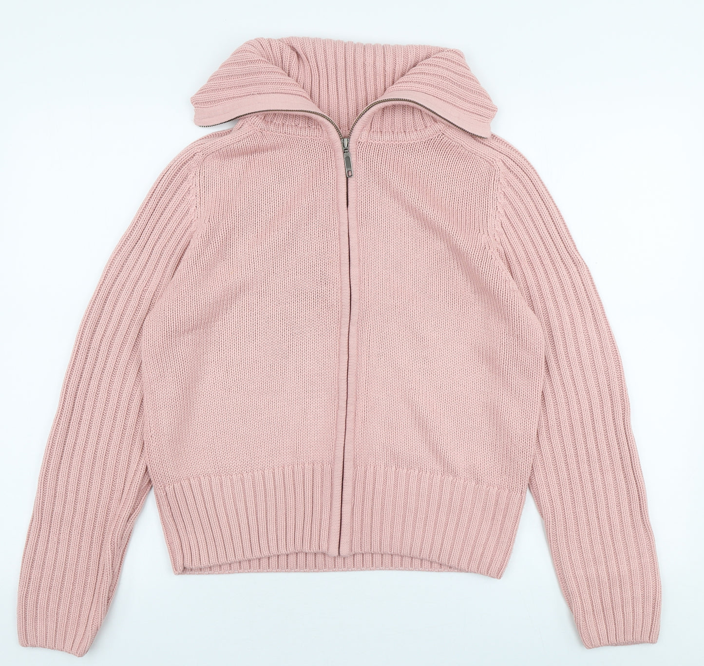 Marks and Spencer Womens Pink Collared  Acrylic Full Zip Jumper Size 14