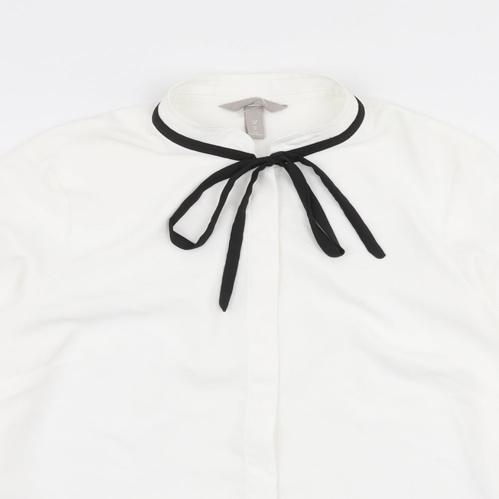 H&M Womens White  Polyester Basic Blouse Size 10 High Neck