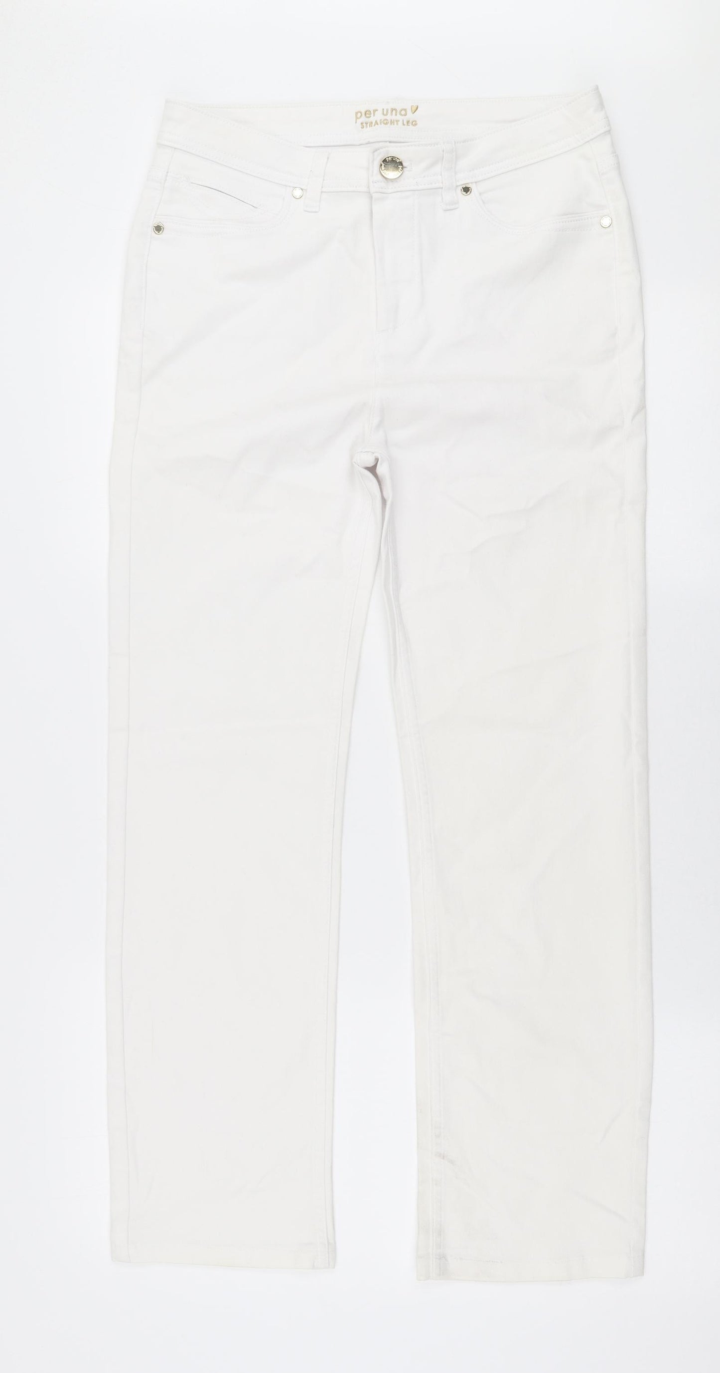 Marks and Spencer Womens White  Cotton Straight Jeans Size 12 L28 in Slim Zip