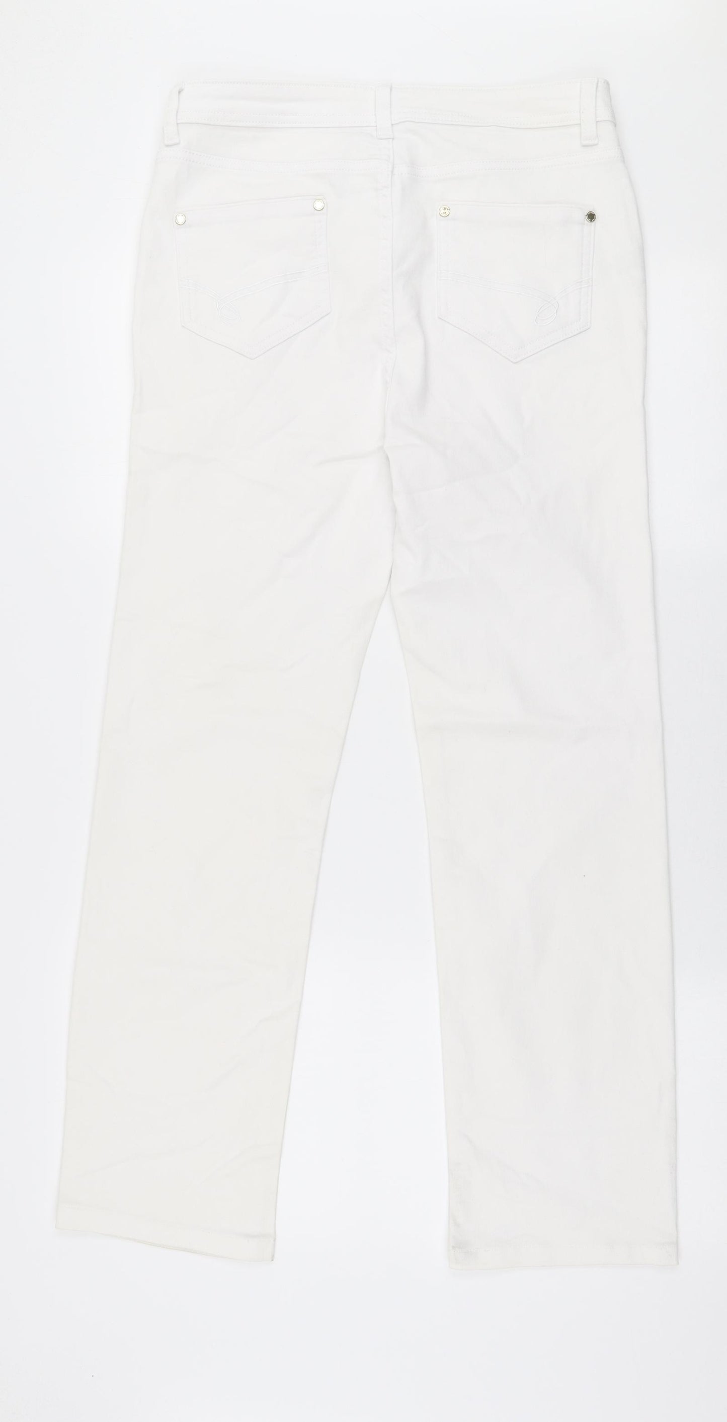 Marks and Spencer Womens White  Cotton Straight Jeans Size 12 L28 in Slim Zip