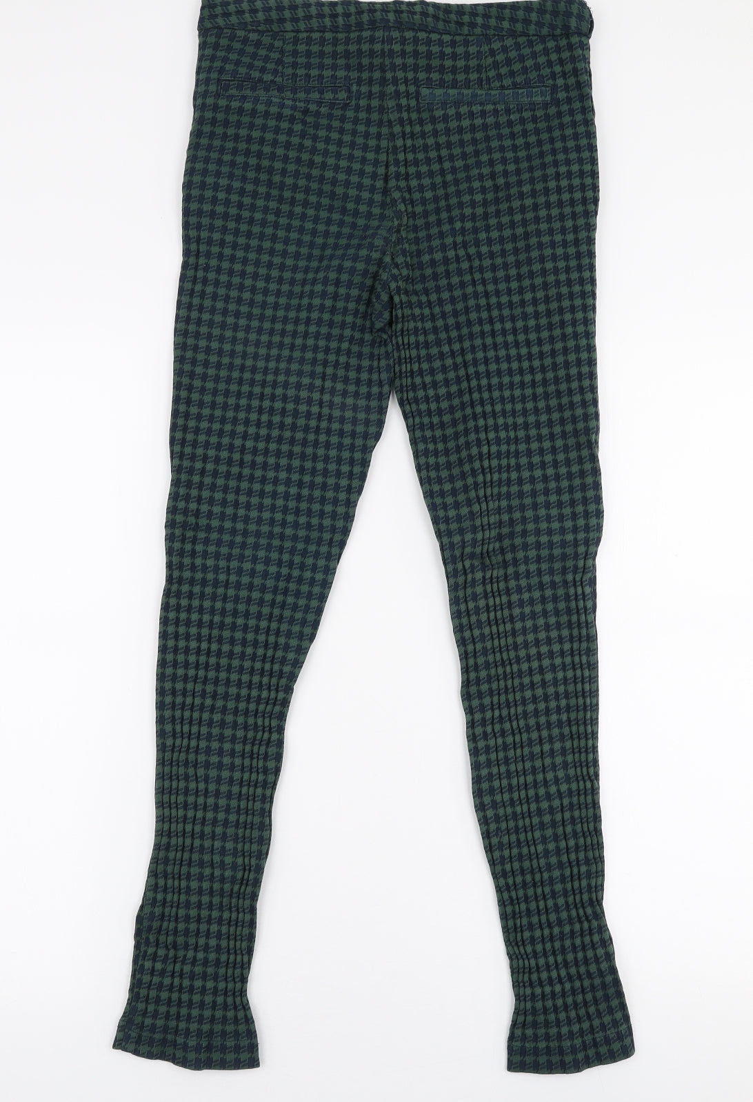 TU Womens Green Houndstooth Polyester Trousers  Size 10 L27 in Slim Zip