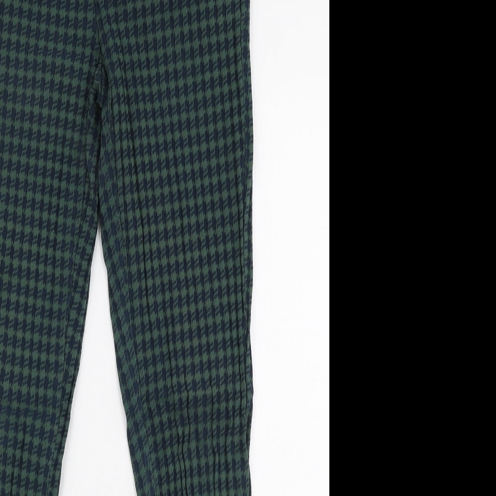 TU Womens Green Houndstooth Polyester Trousers  Size 10 L27 in Slim Zip