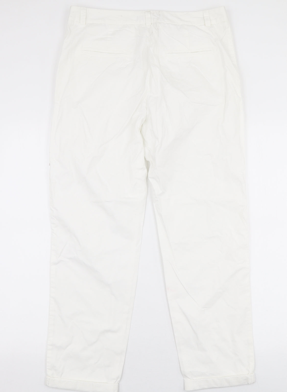 Marks and Spencer Womens White  Cotton Trousers  Size 12 L27 in Regular Zip