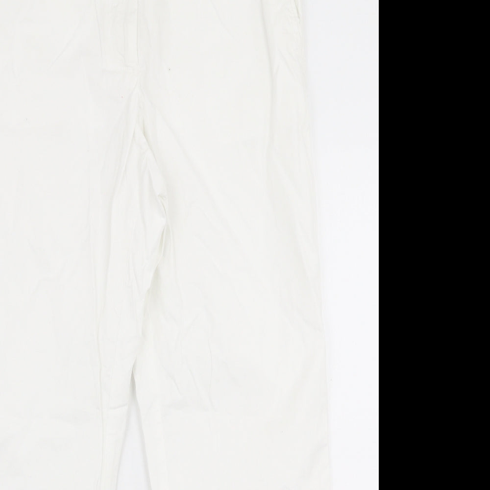 Marks and Spencer Womens White  Cotton Trousers  Size 12 L27 in Regular Zip