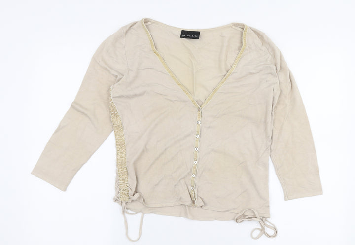 Principles Womens Beige V-Neck Viscose Pullover Jumper Size 14