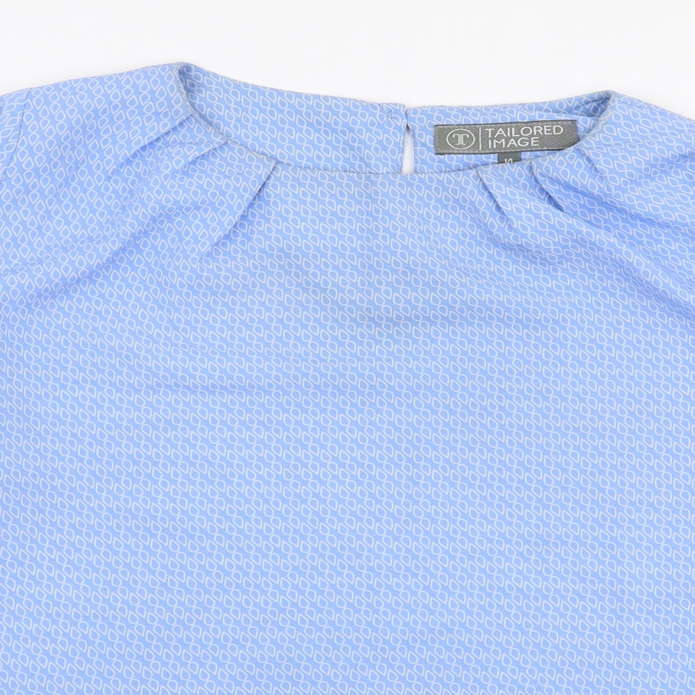 Tailored Image Womens Blue Geometric Polyester Basic Blouse Size 14 Round Neck