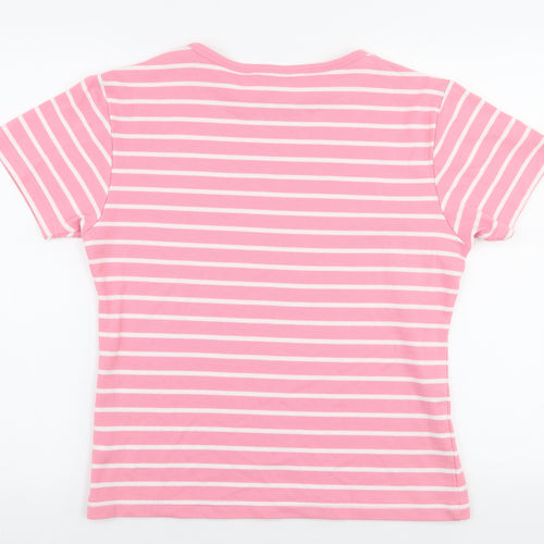 Donna Lewis Womens Pink Striped Polyester Jersey T-Shirt Size L Round Neck