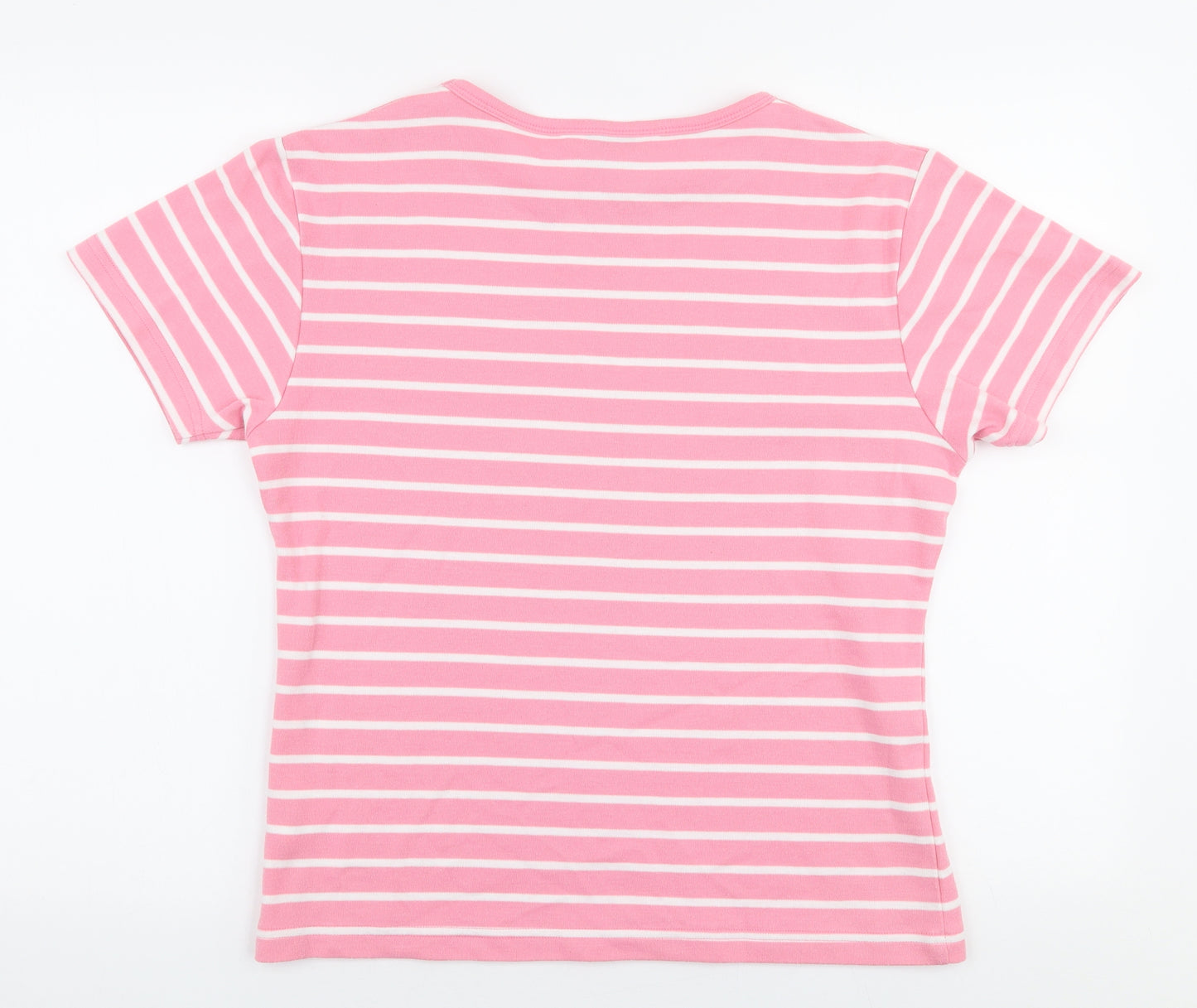 Donna Lewis Womens Pink Striped Polyester Jersey T-Shirt Size L Round Neck