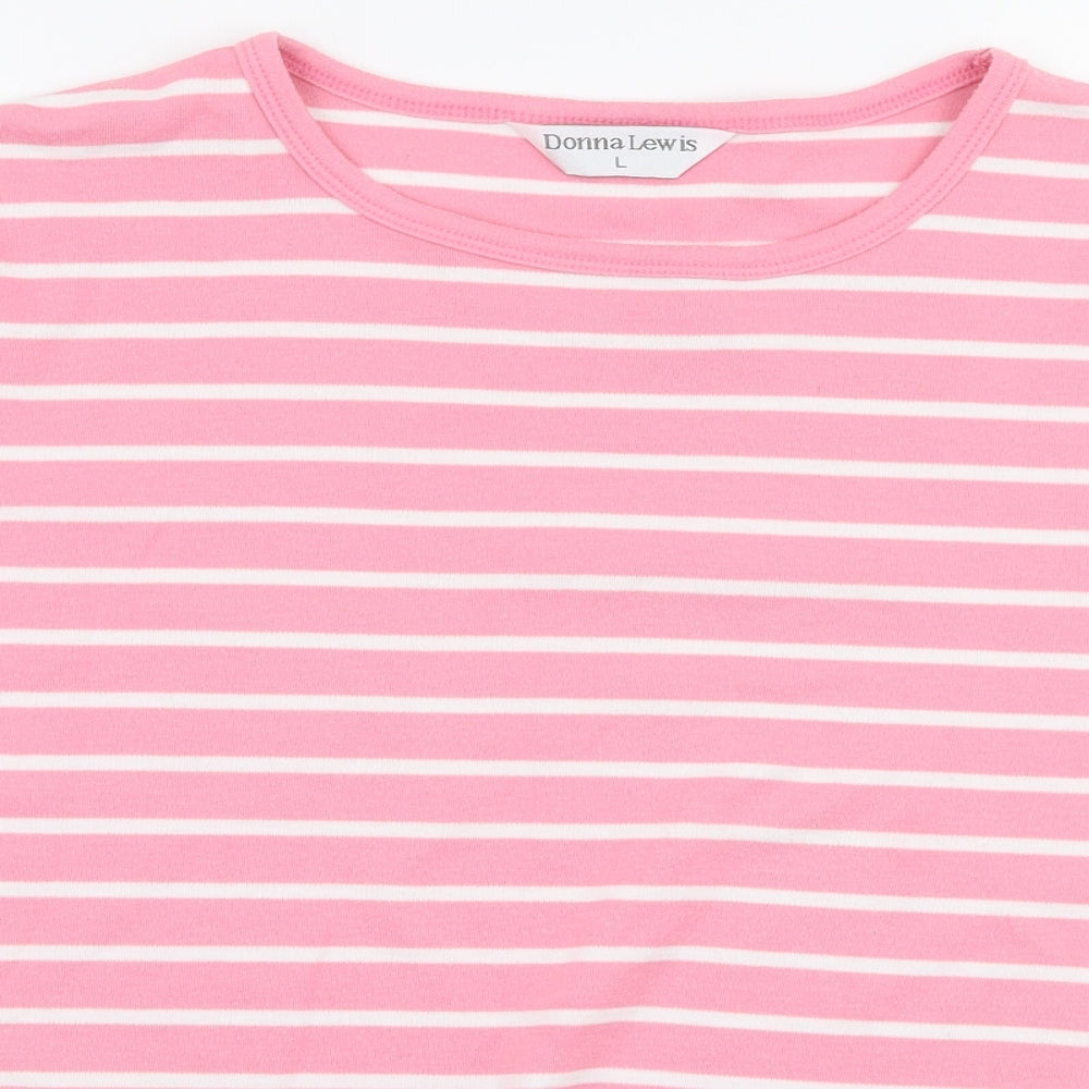Donna Lewis Womens Pink Striped Polyester Jersey T-Shirt Size L Round Neck