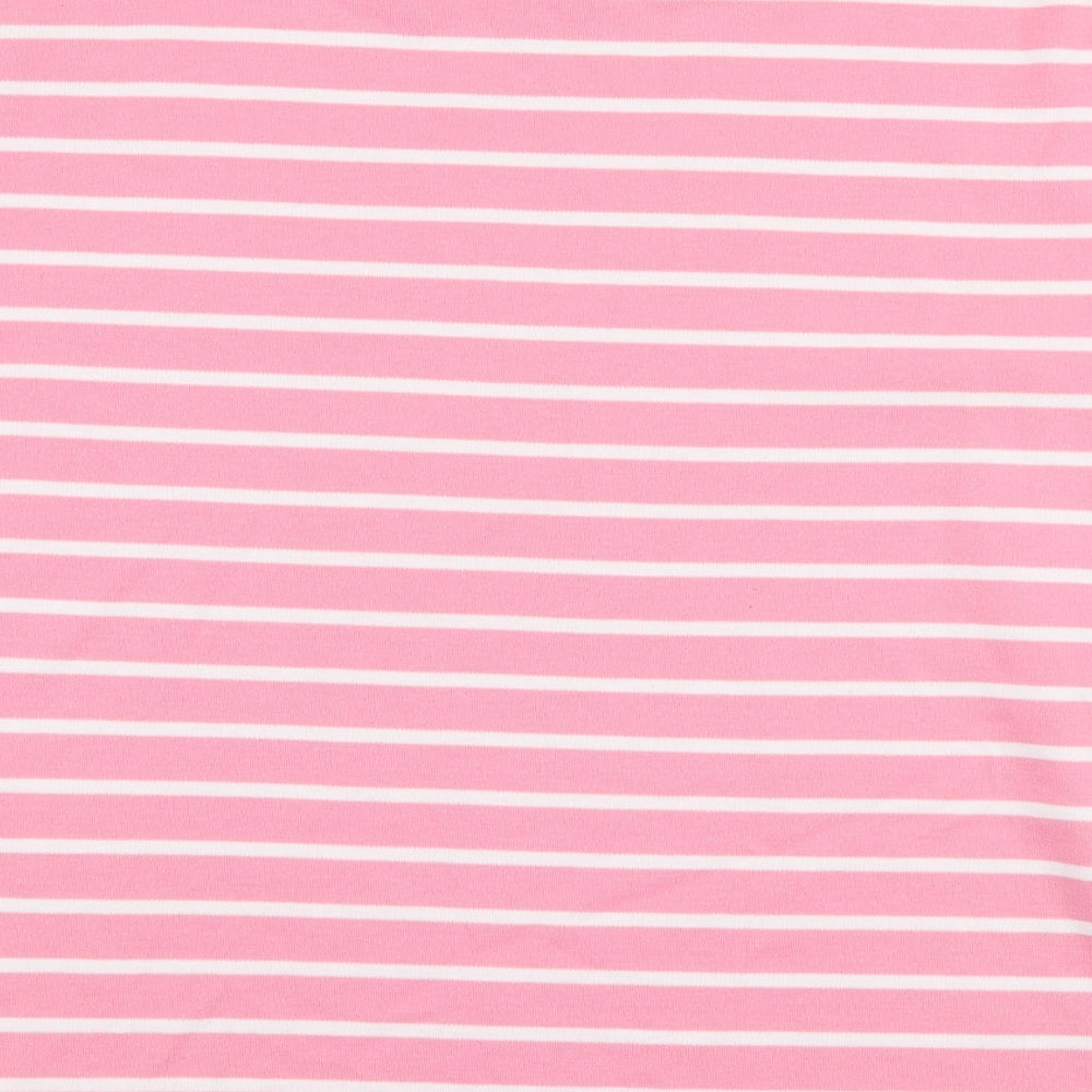 Donna Lewis Womens Pink Striped Polyester Jersey T-Shirt Size L Round Neck
