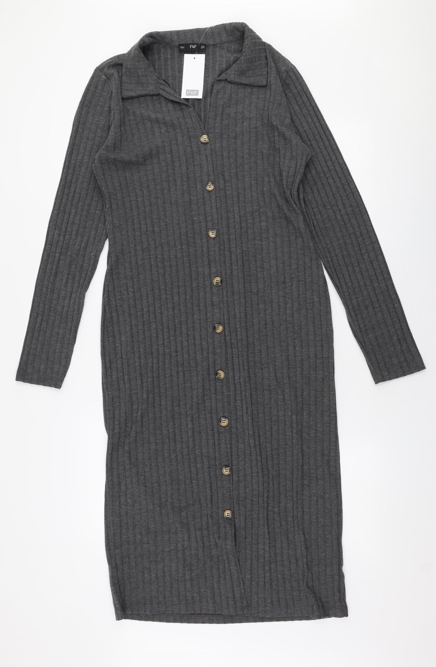 F&F Womens Grey  Polyester Bodycon  Size 14  Collared Pullover