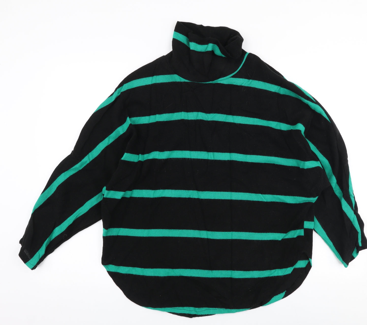 Preworn Womens Black Roll Neck Striped Acrylic Pullover Jumper One Size