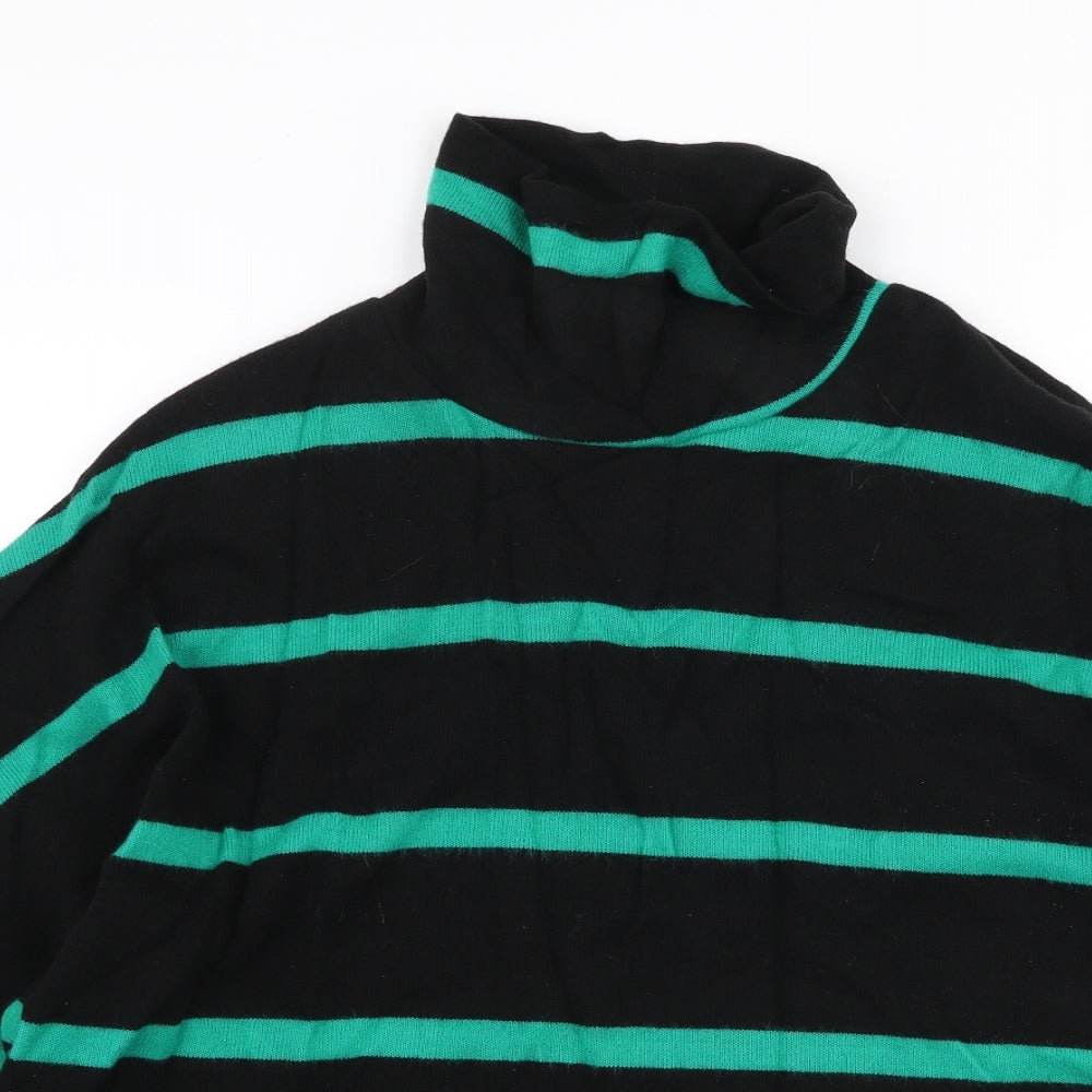Preworn Womens Black Roll Neck Striped Acrylic Pullover Jumper One Size